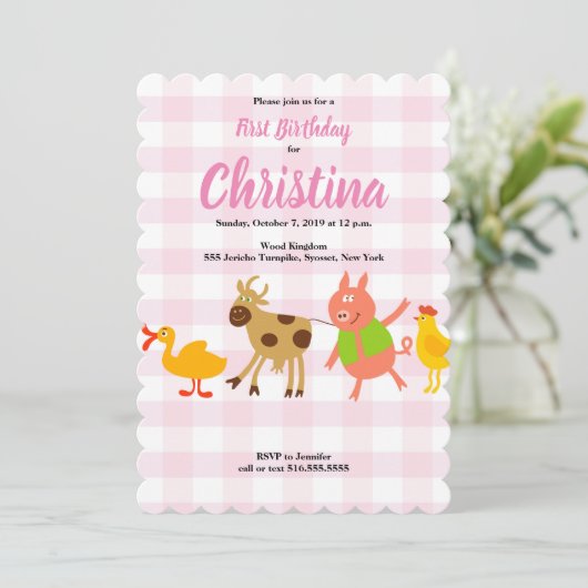 ジンガムファームアニマルベビーファースト誕生日招待状 招待状 (スタンド正面)