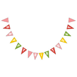 ジンガムフカラフルァームバーンハッピーバースデー バンティングフラッグ