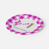 ジンガム・ピンクフィッシュ&バルーン1歳の誕生日 ペーパープレート (アングル)