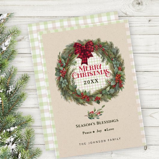 ジンガモダンムチェックファームハウスクリスマスリース シーズンカード