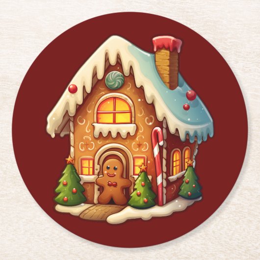 ジンガーブレッドの家 ラウンドペーパーコースター (正面)