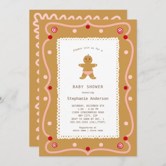 ジンガーブレッドガールベビーシャワー招待状 招待状 (正面/裏面)