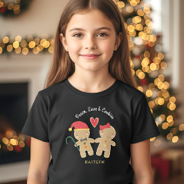 ジンガーブレッドガールボーイホリデーピースラブクッキー Tシャツ