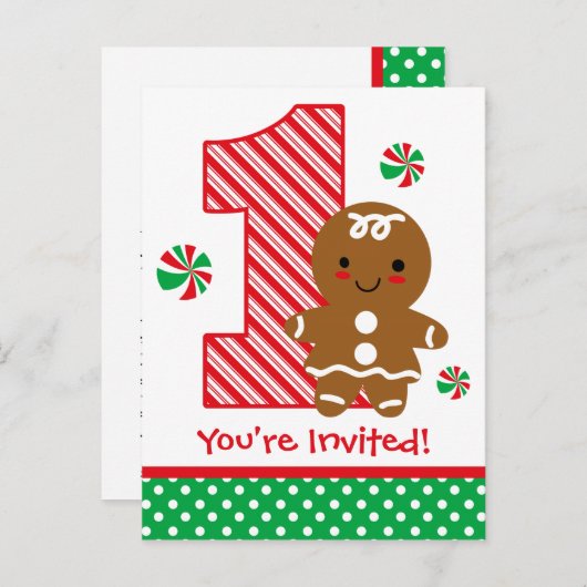 ジンガーブレッドガール1st誕生日招待状 インビテーションポストカード (正面/裏面)
