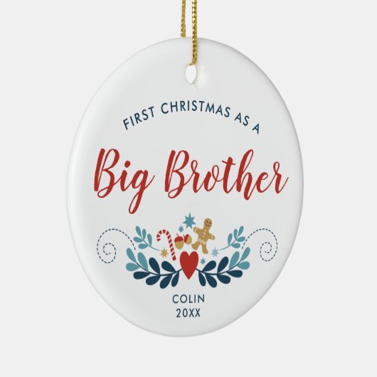 ジンガーブレッドキャンディパーソナライズされたーケインビッグブラザー セラミックオーナメント (右)