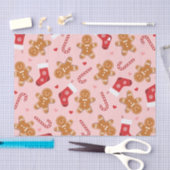 ジンガーブレッドキャンディーケインストッキングピンクのクリスマス 薄葉紙 (クラフト)