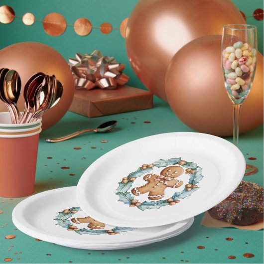 ジンガーブレッドクッキーのリース ペーパープレート (複数)