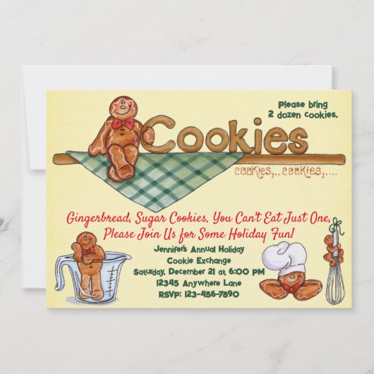 ジンガーブレッドクッキーエクスチェンジホリデー招待状 招待状 (正面)