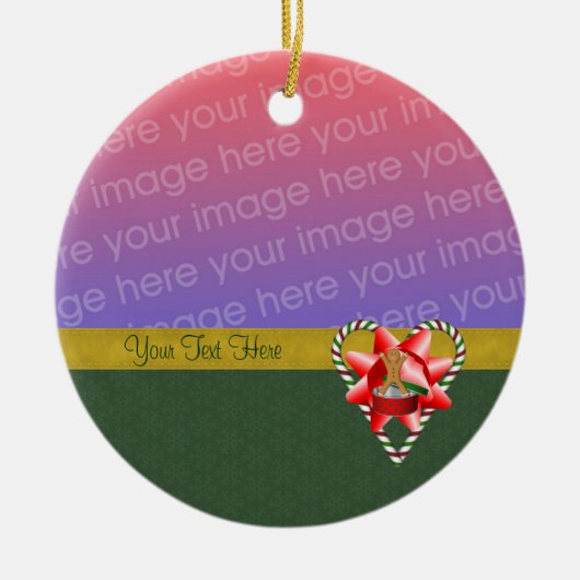 ジンガーブレッドクッキーキャンディーケーンホリデーフォトオルナム セラミックオーナメント (正面)