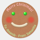 ジンガーブレッドクッキーハッピー顔 ラウンドシール (正面)