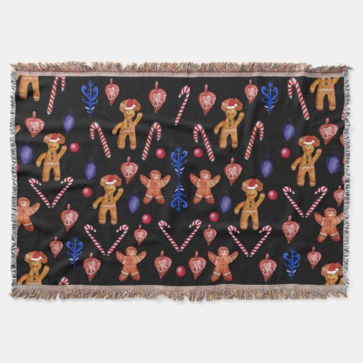 ジンガーブレッドクッキーマン&ホリデーデコール スローブランケット (正面)