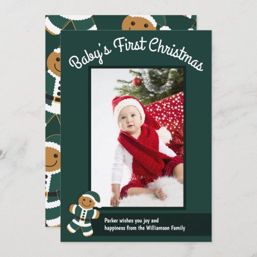 ジンガーブレッドサンタフォトベビー初めてのクリスマス シーズンカード (正面/裏面)