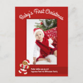 ジンガーブレッドサンタレッド写真ベビー初めてのクリスマス シーズンポストカード (正面)