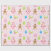 ジンガーブレッドスイーツパステルピンクラッピング紙 ラッピングペーパー (フラット)