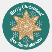 ジンガーブレッドスタースノーフレークカスタムクリスマス文字 ラウンドシール (正面)