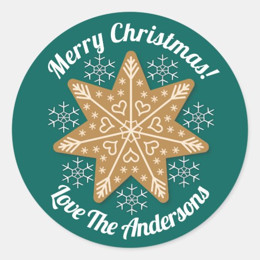 ジンガーブレッドスタースノーフレークカスタムクリスマス文字 ラウンドシール (正面)