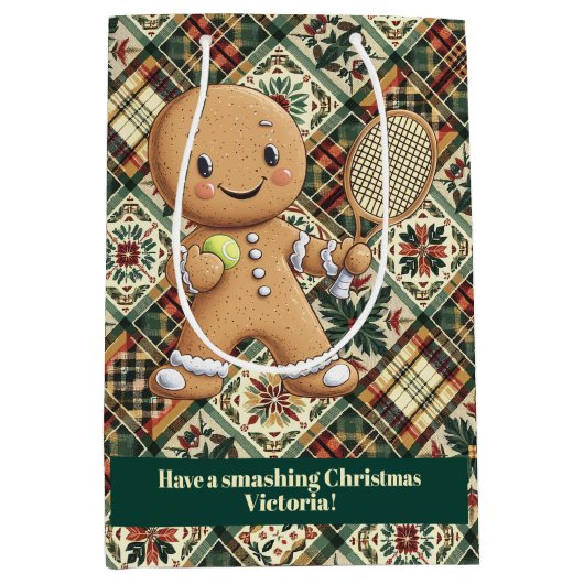 ジンガーブレッドテニスグランドスラム🎾🎄カスタム文字 ミディアムペーパーバッグ (正面)