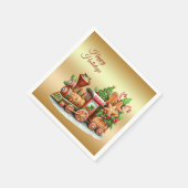 ジンガーブレッドトレインホリデーペーパーナプキン スタンダードカクテルナプキン (角)