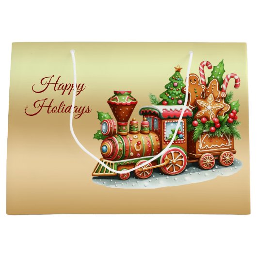 ジンガーブレッドトレインホリデー抱き枕 ラージペーパーバッグ (正面)