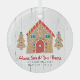 ジンガーブレッドニューホーム初めてのクリスマス素朴ウッド ガラスオーナメント