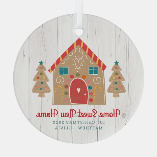ジンガーブレッドニューホーム初めてのクリスマス素朴ウッド ガラスオーナメント (裏面)