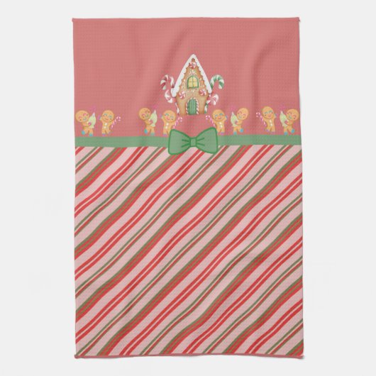 ジンガーブレッドハウスとジンジャーブレッドマン キッチンタオル (縦)