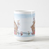 ジンガーブレッドハウスアイススケートで滑る動物冬のシーン コーヒーマグカップ (中央)