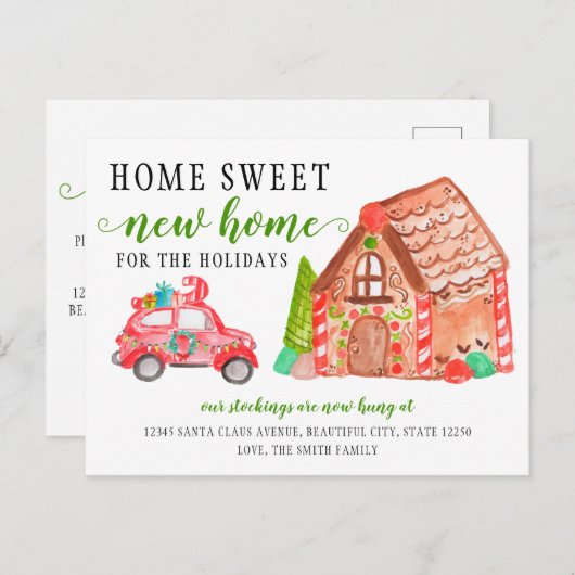 ジンガーブレッドハウスカー引っ越しましたホリデームービング 案内ポストカード (正面/裏面)