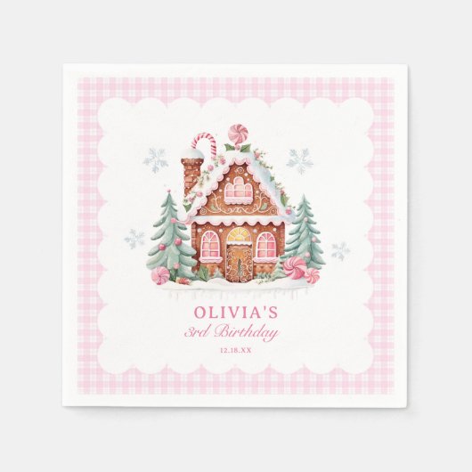 ジンガーブレッドハウスガールバースデーパーティー スタンダードカクテルナプキン (正面)
