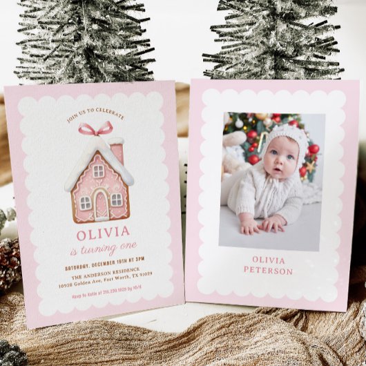 ジンガーブレッドハウスガール1st誕生日パーティー写真 招待状