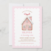 ジンガーブレッドハウスガール1st誕生日パーティー写真 招待状 (正面)