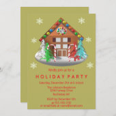 ジンガーブレッドハウスキャンディーケーン金ゴールドホリデーパーティー 招待状 (正面/裏面)