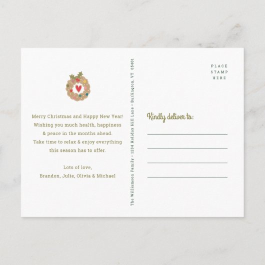 ジンガーブレッドハウスクッキースウィートウィズグリーン素朴 シーズンポストカード (裏面)