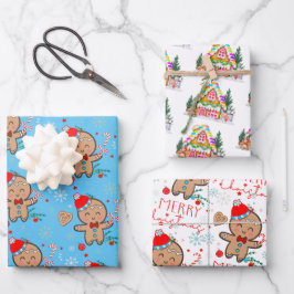 ジンガーブレッドハウスクッキースノーフレークメリークリスマス ラッピングペーパーシート