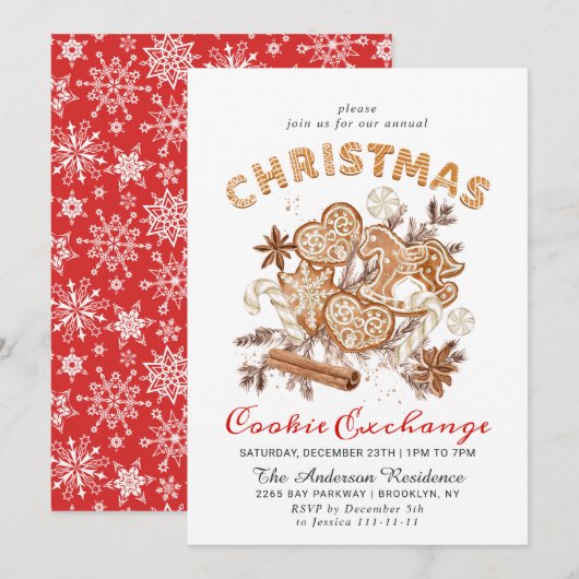 ジンガーブレッドハウスクッキー交換クリスマスパーティー 招待状 (正面/裏面)