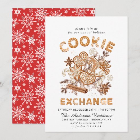 ジンガーブレッドハウスクッキー交換クリスマスパーティー 招待状 (正面/裏面)