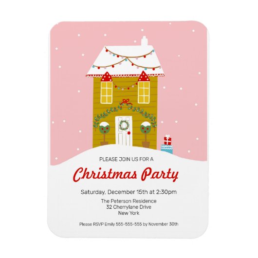 ジンガーブレッドハウスクリスマスパーティの招待状 マグネット (縦)