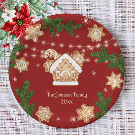 ジンガーブレッドハウスクリスマスホリデーレッドグリーン ペーパープレート