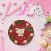 ジンガーブレッドハウスクリスマスホリデーレッドグリーン ペーパープレート (パーティー)