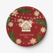 ジンガーブレッドハウスクリスマスホリデーレッドグリーン ペーパープレート (正面)