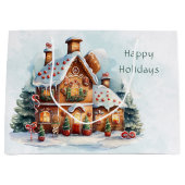 ジンガーブレッドハウスクリスマスホリデー抱き枕 ラージペーパーバッグ (正面)