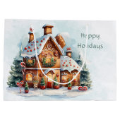 ジンガーブレッドハウスクリスマスホリデー抱き枕 ラージペーパーバッグ (裏面)