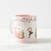 ジンガーブレッドハウスクリスマパーソナライズされたス ツートーンマグカップ (正面左)