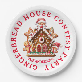 ジンガーブレッドハウスコンテストパーティーホワイト&レッド ペーパープレート