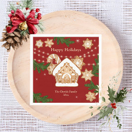 ジンガーブレッドハウスハッピーホリデイズパーティーレッドグリーン スタンダードカクテルナプキン