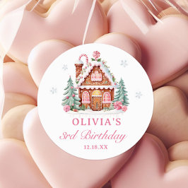 ジンガーブレッドハウスピンククリスマス誕生日 ラウンドシール