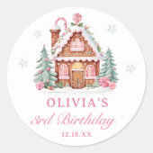 ジンガーブレッドハウスピンククリスマス誕生日 ラウンドシール (正面)