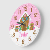 ジンガーブレッドハウスブライトピンク ラージ壁時計 (傾斜)