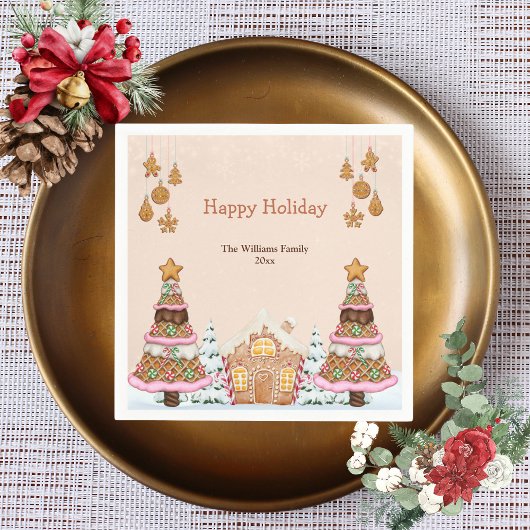 ジンガーブレッドハウスホリデイパーティーブラウン スタンダードカクテルナプキン