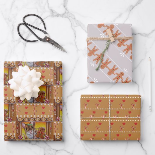 ジンガーブレッドハウスマウス&クッキーウォーターカラーアート ラッピングペーパーシート (正面)